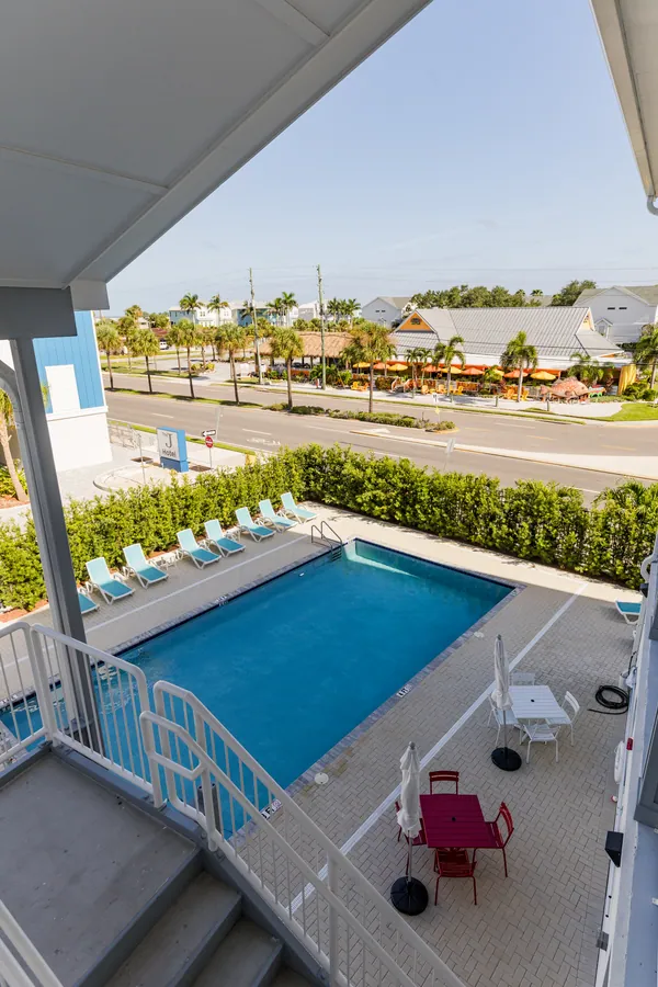 View from a balcony down to the pool